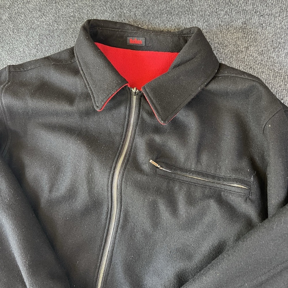 Vintage Marlboro Unlimited Wool Jacket Black Red Reversible Size M 90s USA Style